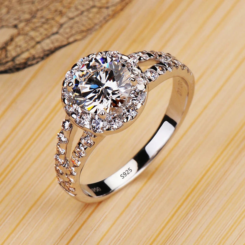 18K White Gold Color Solitaire Ring - 2 Carat Zirconia Diamond Style Wedding Band Luxury Jewelry for Women