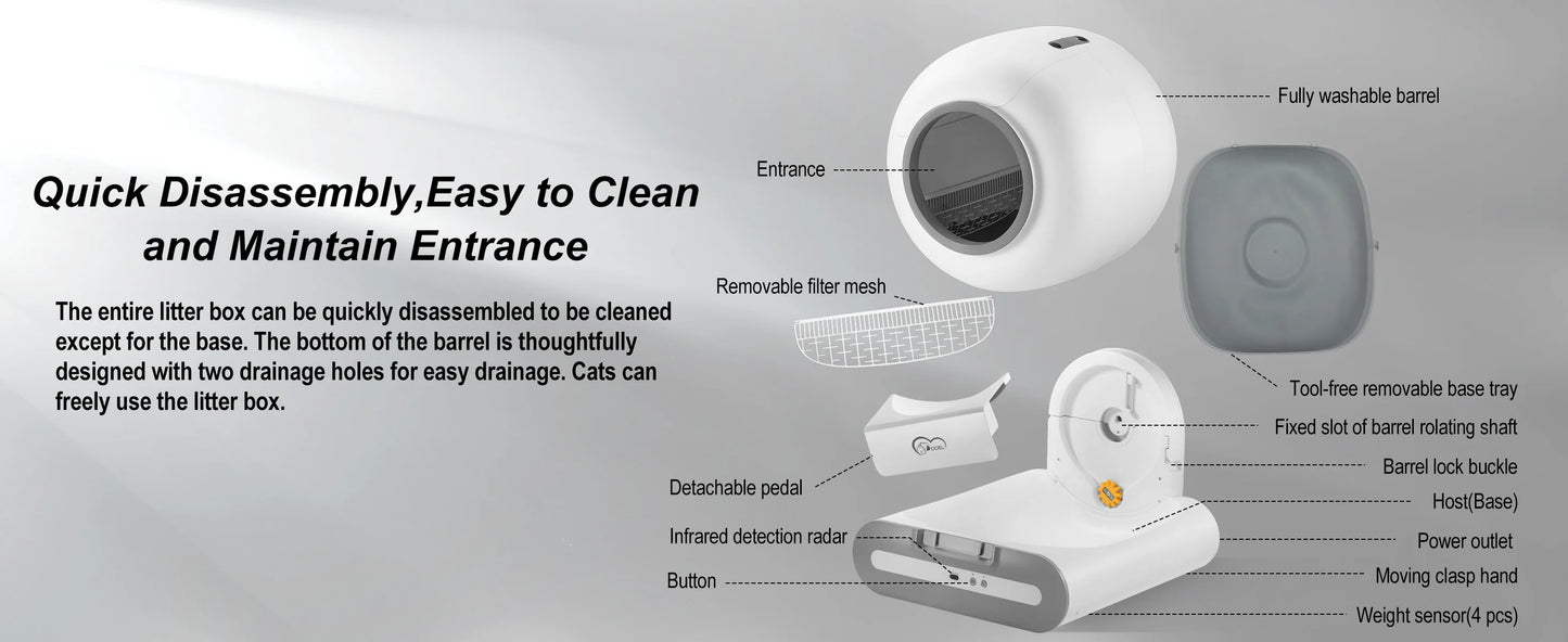 DOEL Automatic Self-Cleaning Cat Litter Box – App-Controlled Smart Toilet with Litter Mat for Multiple Large Cats