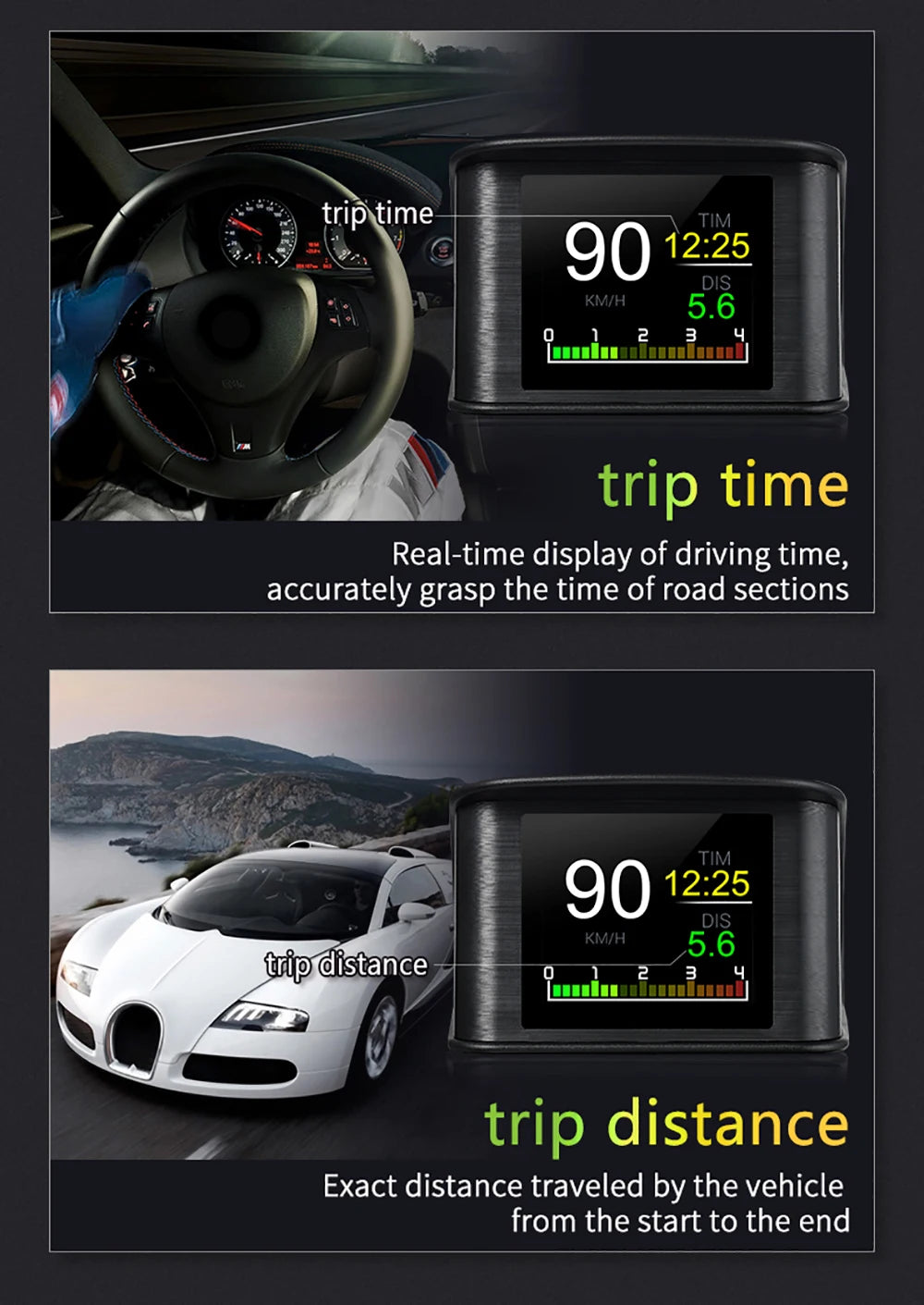 P10 Pro Head-Up Display – On-Board OBD2 Computer with Digital Speedometer, Mileage, Temperature & Driving Data Gauge