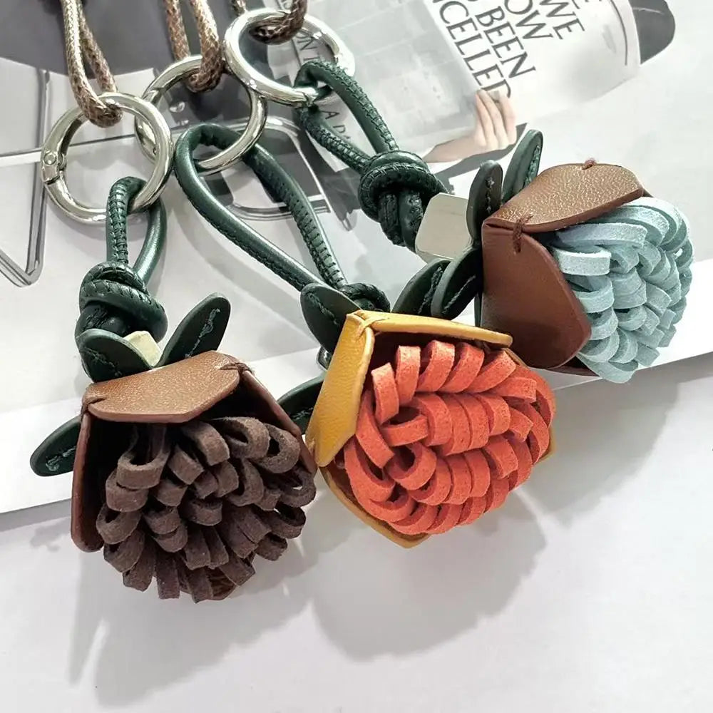 Handmade Pinecone Flower Ball Bag Charm – Cute Tassel Rope Keychain Pendant for Purses & Handbags