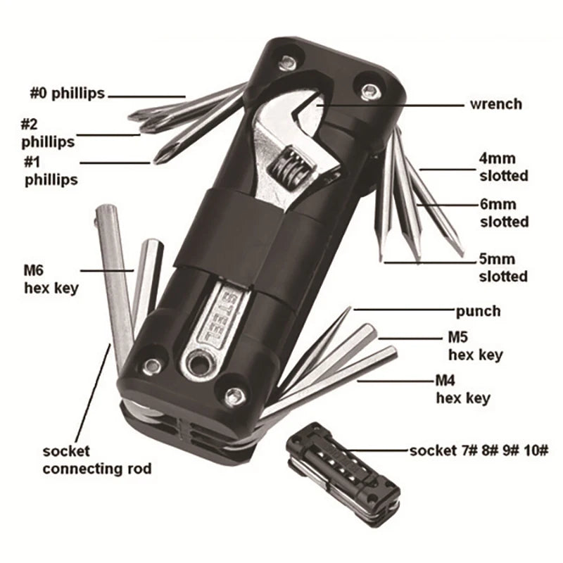 Bicycle Multitool Repair Kit - Versatile Bike Tool Set with Tire Repair Tools, Screwdriver & Chain Accessories for MTB and Road Bikes