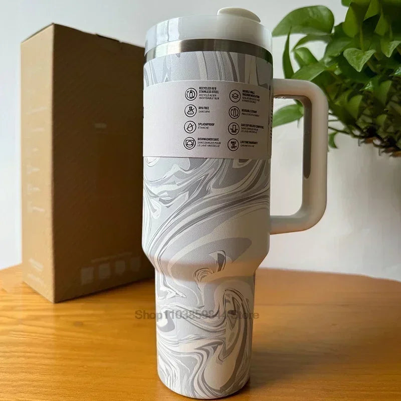 2025 New Stainless Steel Travel Mug with Handle & Straw Lid – 30oz/40oz Vacuum Insulated, Double Wall Thermal Iced Cup