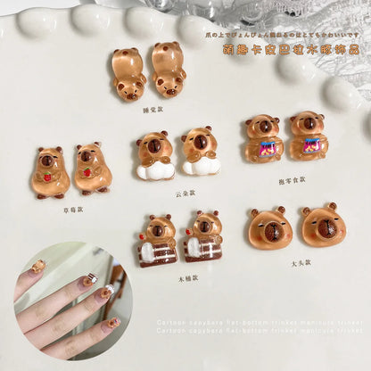 30Pcs 3D Brown Bear Nail Charms - Cute Cartoon Resin Flatback Decorations for DIY Kawaii Nail Art