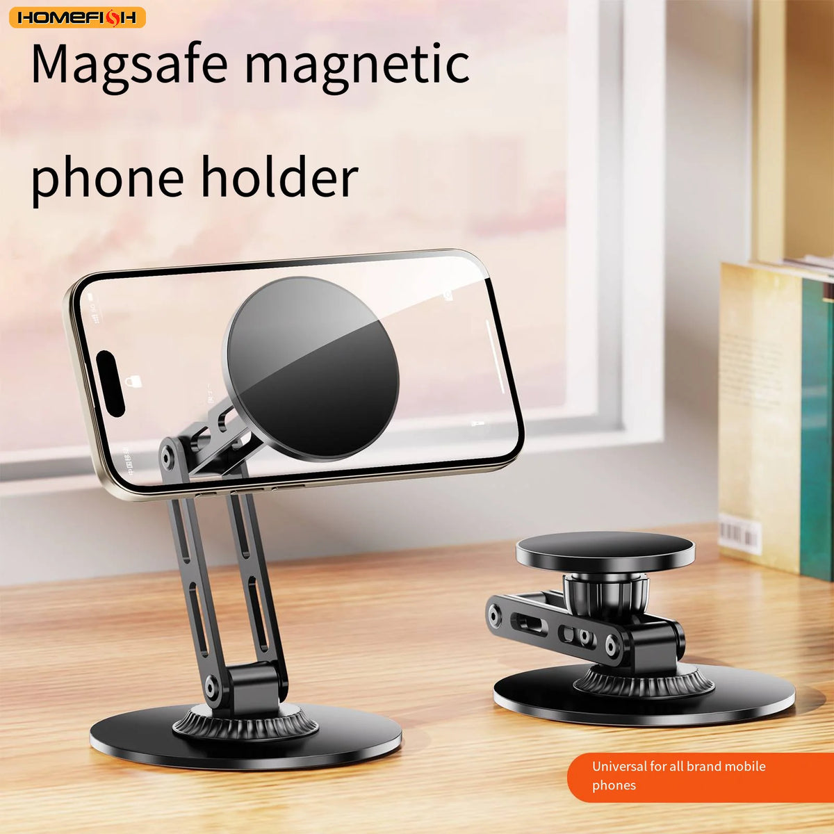 Portable Rotating Magnetic Phone Stand – MagSafe-Compatible Suction Desktop Holder for iPhone 17, 16, 15, 14, 13, and 12 Pro Max