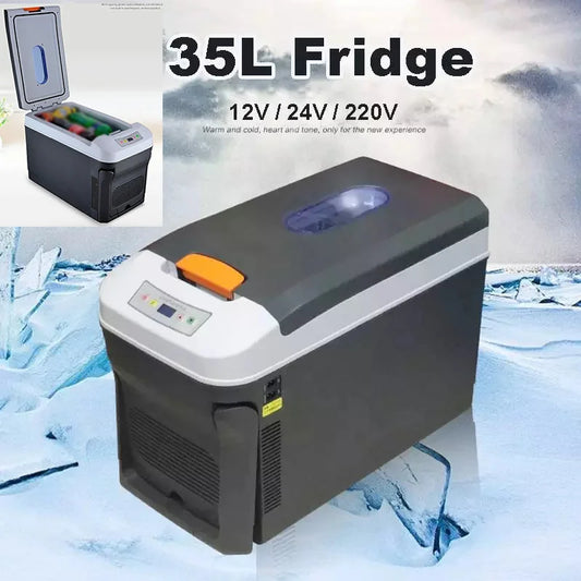35L Mini Car Refrigerator with Freezer – DC12/DC24V Dual-Use Portable Fridge for Home, Camping, Truck & Caravan