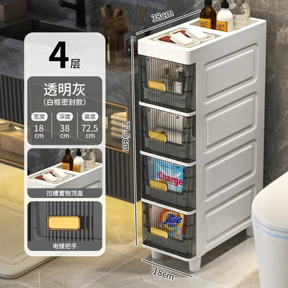 Transparent Bathroom Storage Cabinet – Luxury Visible Light Floor-Mounted Dustproof Narrow Organizer