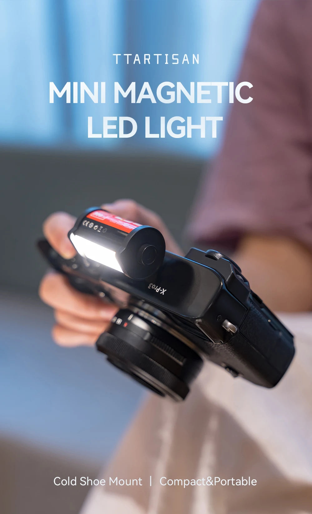 TTARTISAN Mini LED Fill Light - Magnetic Mount Retro Film Style Video Light, 0.5W, 3000/4500/6000K, CRI 95+, 300mAh Cold Shoe