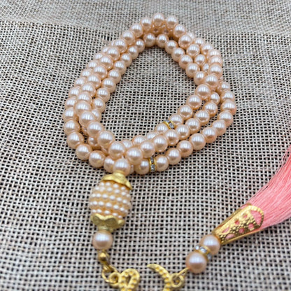 6mm 99pcs Glass Pearl Rosary Beads Bracelet – Turkish Style Islamic Muslim Prayer Tassel Jewelry for Women Gift Accessories