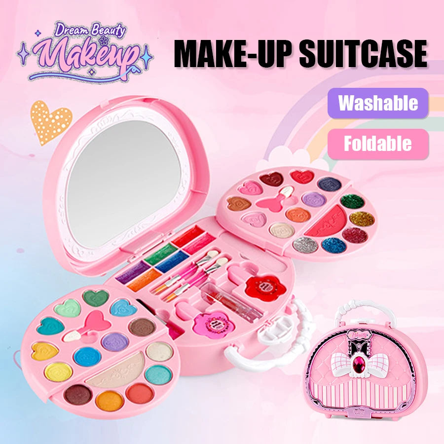 Kids Beauty Makeup Kit – Washable Pretend Play Cosmetic Set with Mirror, Non-Toxic Little Bag, Safe Birthday Gift for Girls