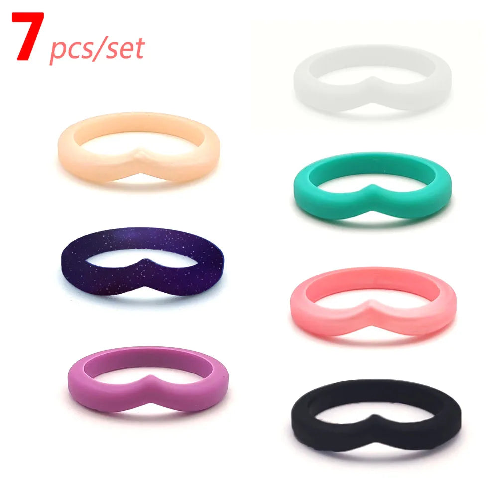 Heart Silicone Ring Set - 7pcs Fashion Love Rubber Bands Hypoallergenic Flexible Sports Rings for Women