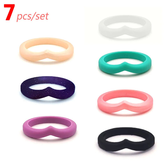 Heart Silicone Ring Set - 7pcs Fashion Love Rubber Bands Hypoallergenic Flexible Sports Rings for Women