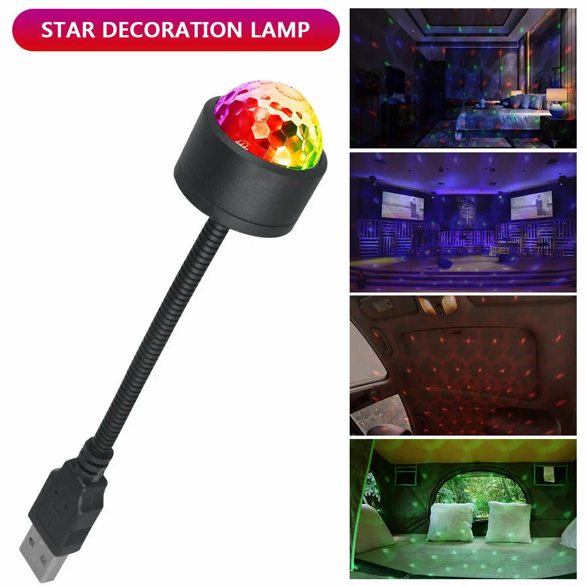 Car Interior USB LED Star Roof Light — Starry Galaxy Atmosphere Projector for Night, Party & Decoration