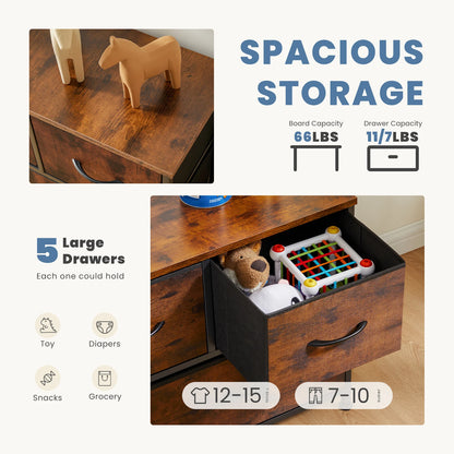 Living Room Display Cabinet – 5 Fabric Drawers with Steel Frame, Wardrobe Closet for Clothes Storage & Dresser