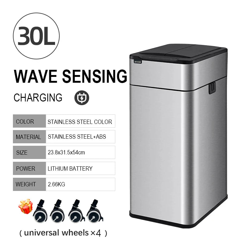 Smart Stainless Steel Trash Can – Automatic Wastebin for Kitchen & Home, 20-60L Large Capacity Garbage Bin