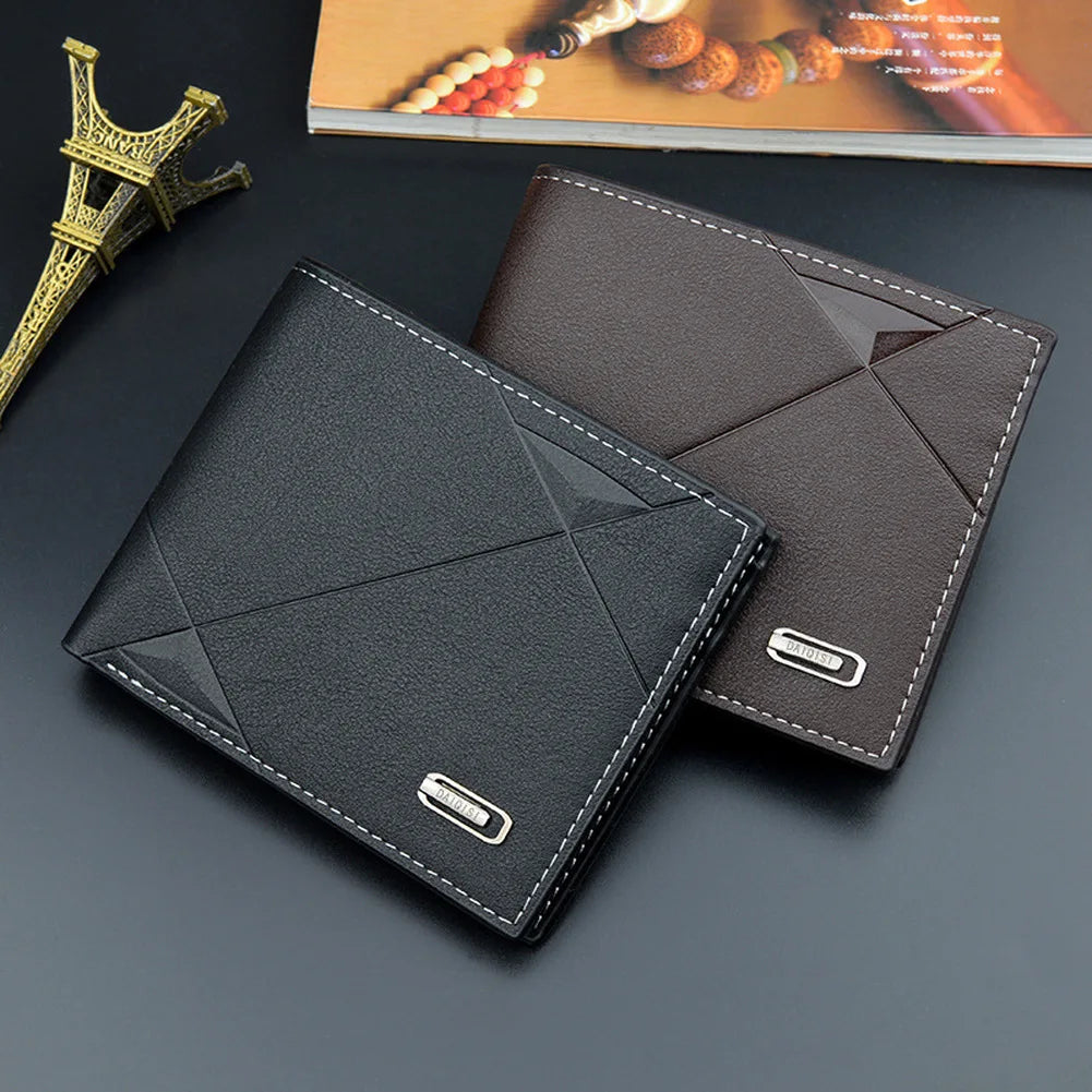 Men’s Slim Short Bifold Faux Leather Wallet – Credit Card & ID Holder Business Billfold Clutch Purse for Everyday Use