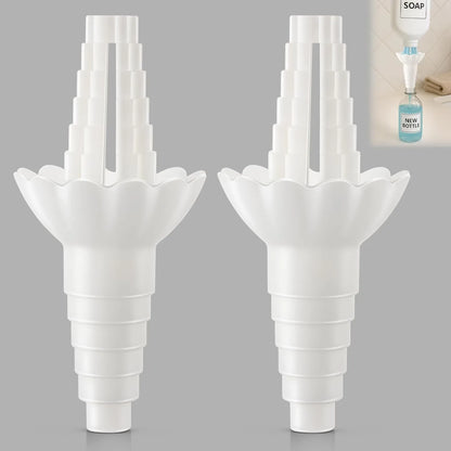 Universal Bottle Emptying Kit - Reusable Liquid Transfer Connector and No-Waste Funnel Adapter for Soap and Shampoo