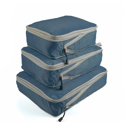 3-Piece Compressible Waterproof Nylon Packing Cubes Set – Portable Travel Storage Bags with Handbag Luggage Organizer