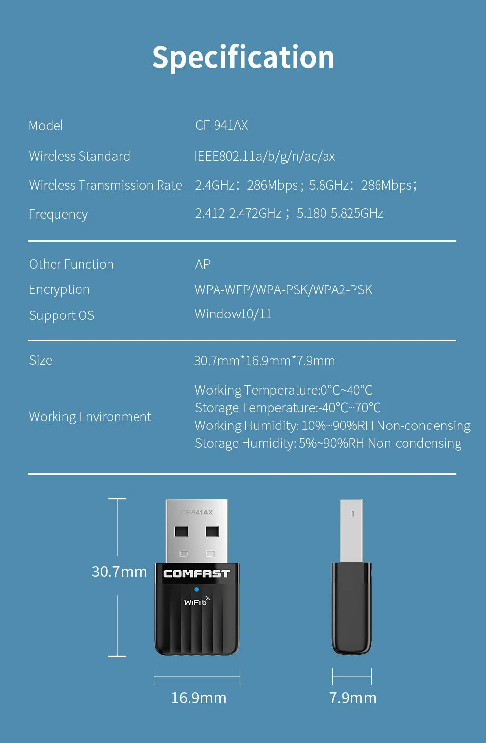 Comfast WiFi 6 USB Adapter – Mini Wireless Dongle Network Card for PC & Laptop 600Mbps