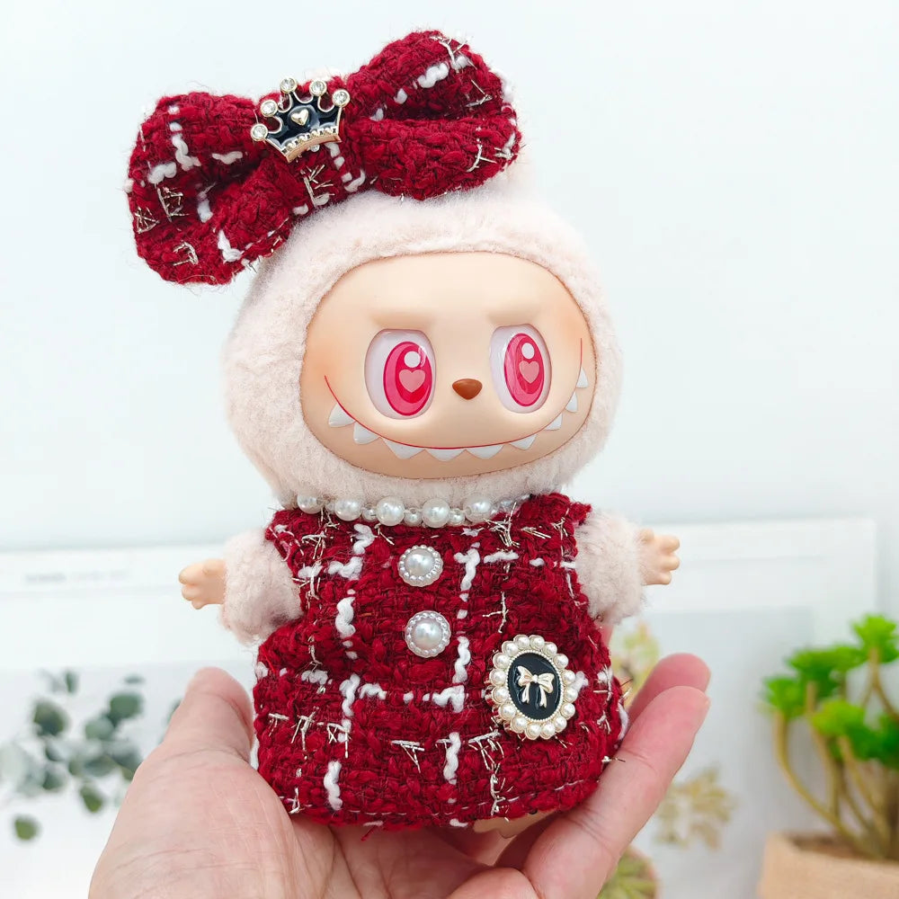 17cm Mini Plush Doll Clothes — Outfit Accessories for Labubu V1 & V2, Christmas Cookie Man Sweater Hat, New Year Gift