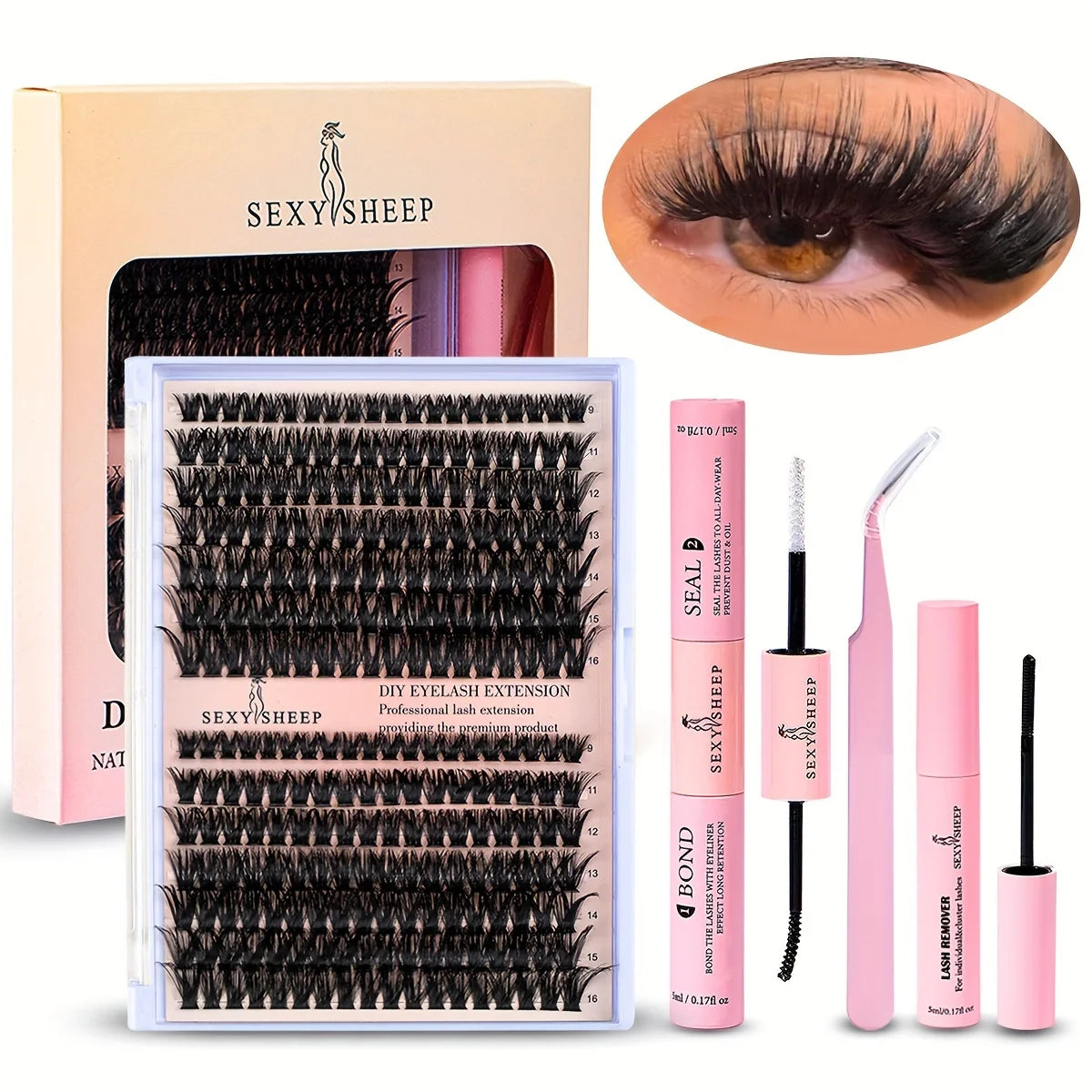 DIY Lash Extension Kit – 280pcs Individual Cluster Lashes (9-16mm, 40D-80D) with Bond, Seal & Remover