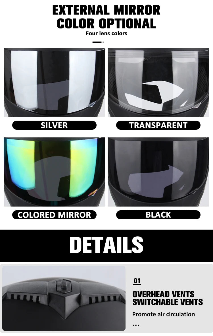 New Full Face Motorcycle Helmet – Racing Helmet with Double Sun Visor & Flip-Up Double Lens for Men & Women, DOT Certified