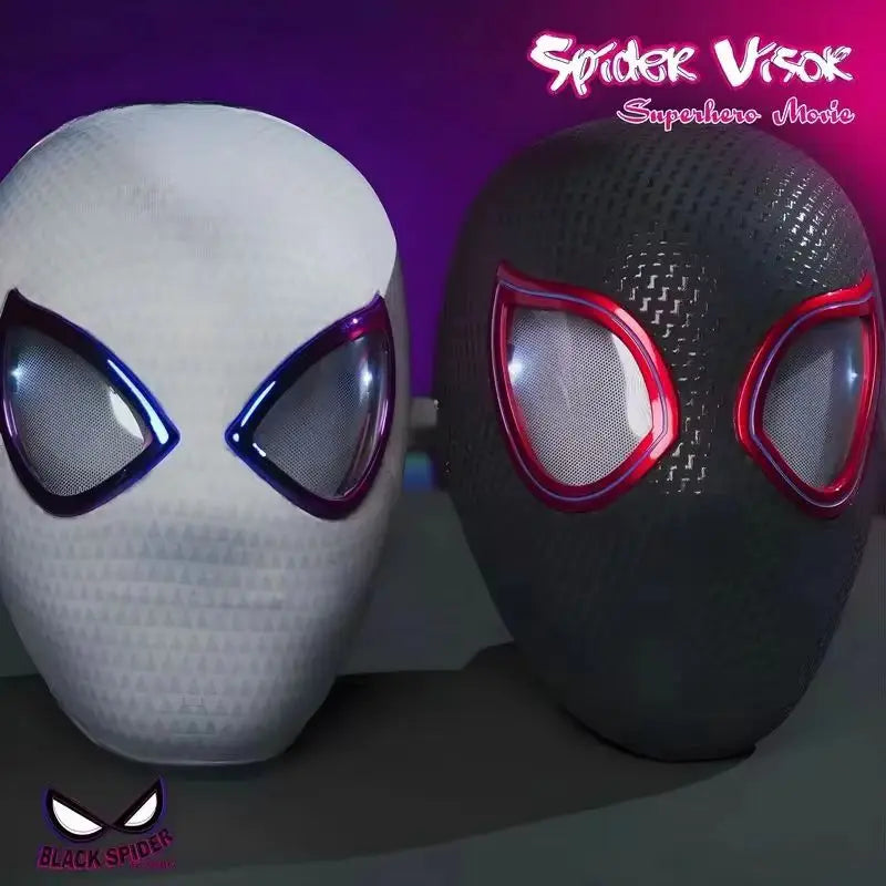 1:1 Miles Morales Spider-Man Mask with Movable Eyes – Electric Ring Control Gwen Style Cosplay Helmet for Halloween Costume and Collectible Gift Toy