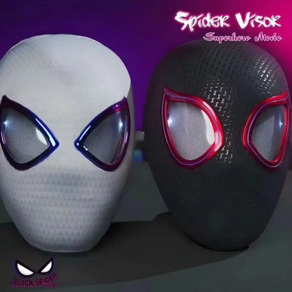 1:1 Miles Morales Spider-Man Mask with Movable Eyes – Electric Ring Control Gwen Style Cosplay Helmet for Halloween Costume and Collectible Gift Toy
