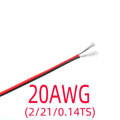 2-Pin Electrical Wire – Tinned Copper 18/20/22/24/26 AWG Insulated PVC Extension Cable for LED Strip, Red & Black