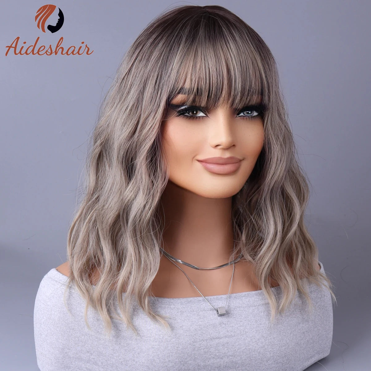 2023 New Synthetic Wig – Internet Celebrity Style with Fringe, Gradual Light Gray European & American Look