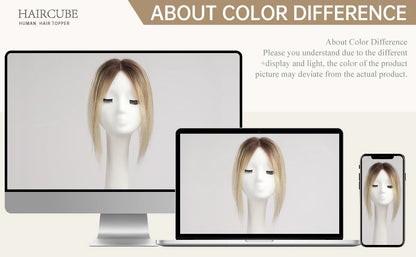 Blonde Brown Ombre Hair Topper – 100% Remy Human Hair, 12" Silk Base, 150% Density, 3-Clip Hairpiece for Women