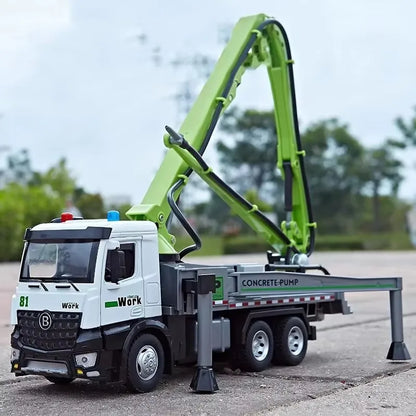 1:24 Electric Flatbed Cement Pump Truck Model — Diecast Alloy Toy with Sound & Light, Doors Open, Gift for Boys