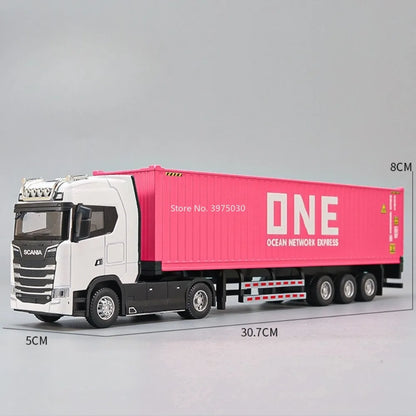 1:50 Diecast Transport Truck Model — Alloy Container Trailer with Doors, Light & Sound, Miniature Toy Gift for Kids