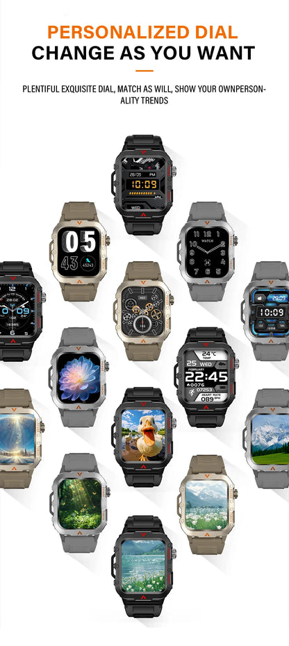 LAXASFIT Men’s Smart Watch – LED Flashlight, Outdoor Sports, Health Monitoring Wristwatch