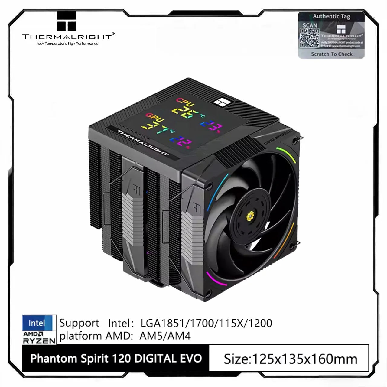 Thermalright Phantom Spirit Digital 120 EVO/SNOW CPU Air Cooler – AGHP Gen5.0 7 Heat Pipe Dual Tower High Performance Radiator with Dual TL-K12 Fans for Intel & AMD Sockets