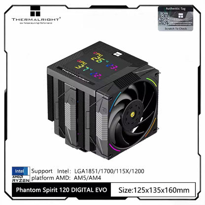 Thermalright Phantom Spirit Digital 120 EVO/SNOW CPU Air Cooler – 7 Heat Pipes Dual Tower AGHP Gen5.0 with Dual TL-K12 Fans High Performance Radiator for Intel & AMD Sockets