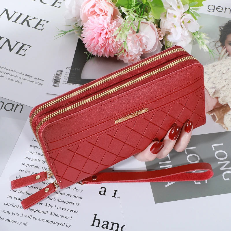 Long Women’s PU Leather Wallet – Double Zipper Tassel Clutch with Coin Purse & Card Holder