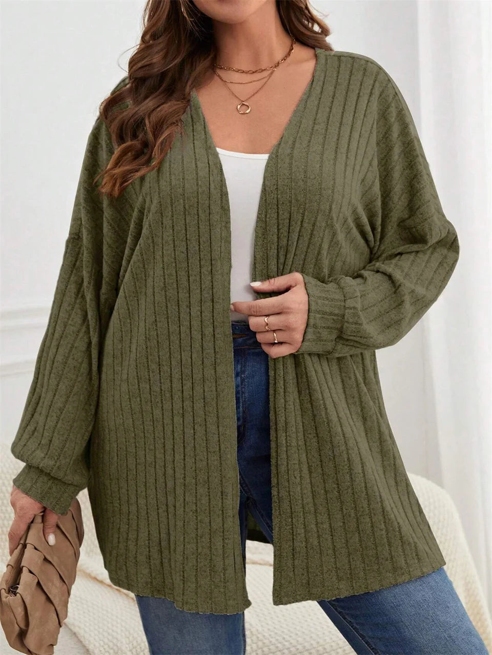 GIBSIE Plus Size Women's Autumn & Winter Solid Color Loose Cardigan – Casual Long-Sleeved Open Front Knitted Coat 2024