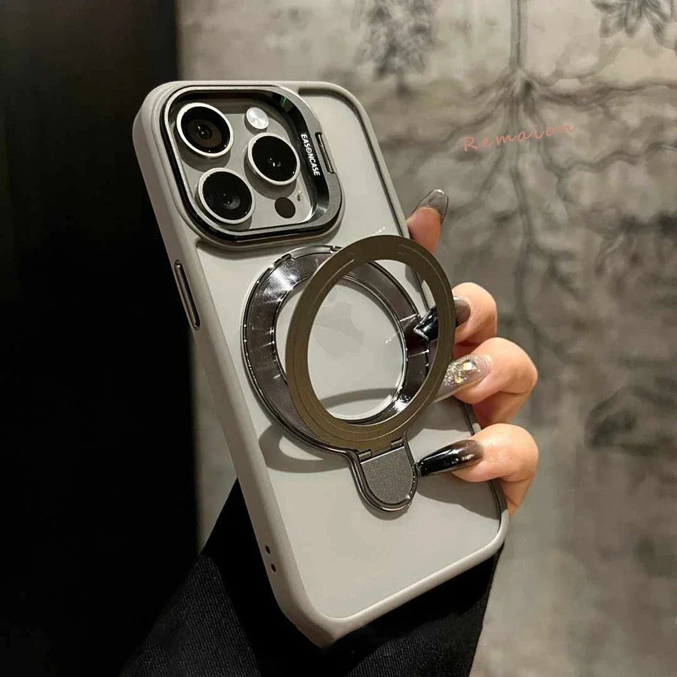 Luxury Magnetic Ring Stand Clear Case with Glass Lens Protection for iPhone 11–16 Pro Max & Plus – MagSafe Compatible Cover