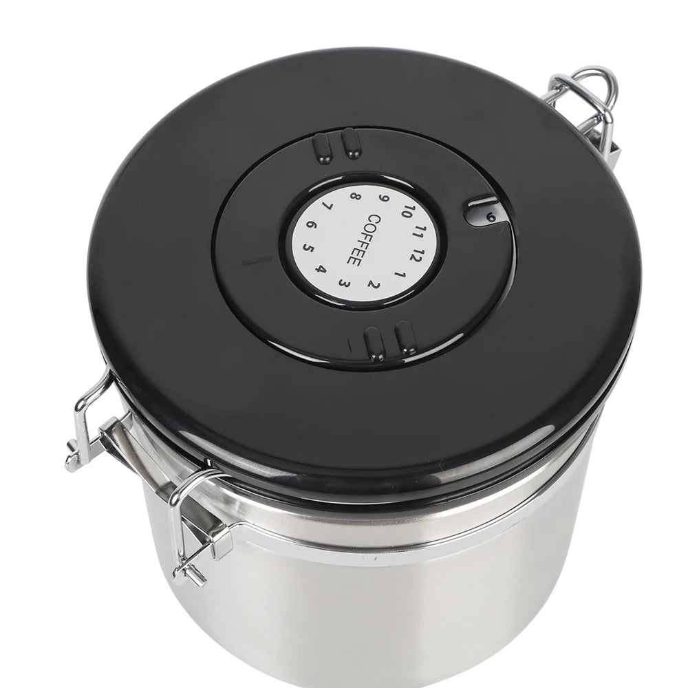 Stainless Steel Coffee Storage Canister — Airtight Lid with CO2 Valve, Premium Container to Preserve Freshness of Coffee Beans