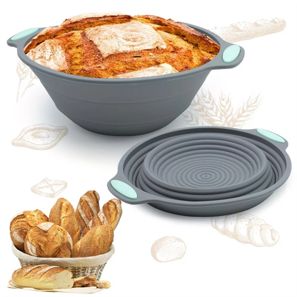 Silicone Bread Fermentation Basket - Foldable Easy-Clean Dough Proofing Bowl for Home Baking