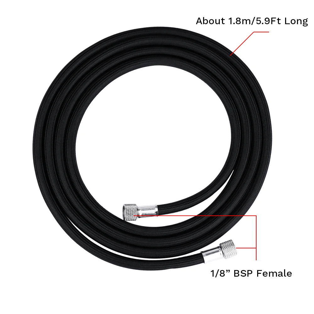 Professional Nylon Braided Airbrush Hose – 1/8" x 1.8m (5.9ft) Standard Fitting for Airbrush DIY