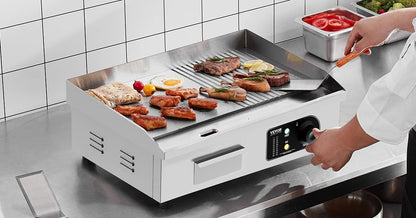 SucceBuy 14"-22" Electric Countertop Griddle – 1600W/3200W Stainless Steel Flat Top Teppanyaki Grill for Pancakes and Chicken