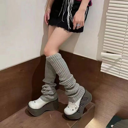 Y2K Knitted Leg Warmers - Harajuku Style Winter Knit Leg Covers for Streetwear & Party Outfits