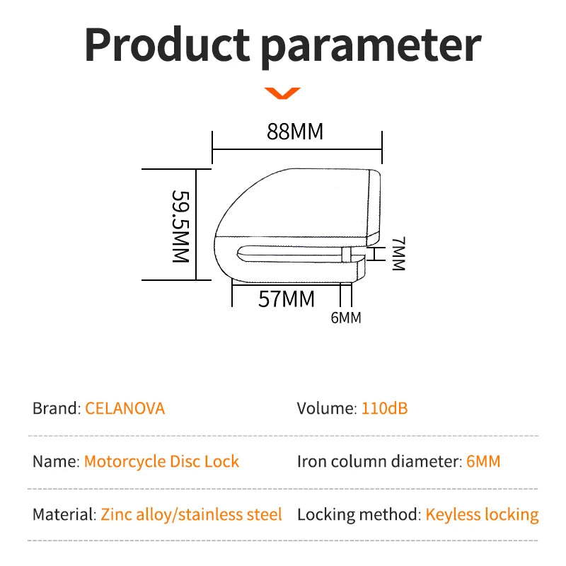 Aluminum Alloy Motorcycle/Bicycle Lock Alarm: Disc Padlock for Safety Protection - Anti-Theft Reminder Rope, Bag Accessory