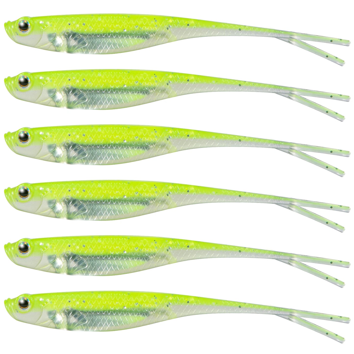 Dr.Fish 5/6pcs Soft Fishing Lures — Saltwater Silicone Fork Tail Drop Shot Baits for Bass, Trout, Pike, Walleye, Weedless
