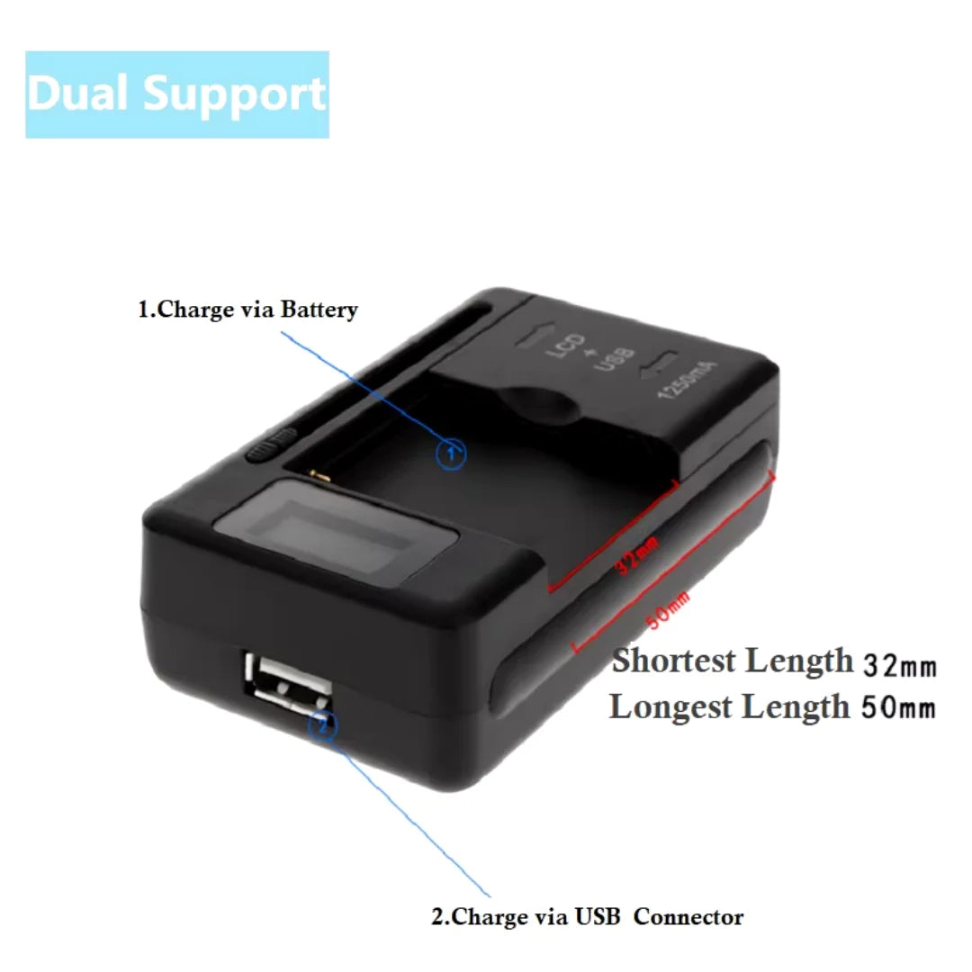 Universal Car Mobile Battery Charger - EU/US Plug with LCD Indicator Screen & USB Port for Phone Battery Charging