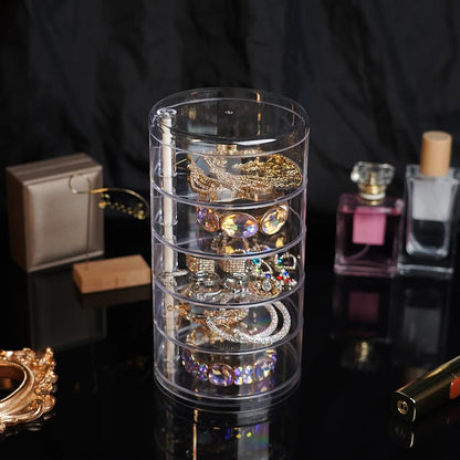 Rotating Jewelry & Makeup Storage Box – Round Plastic Organizer for Bracelets, Earrings with Cover Display Rack