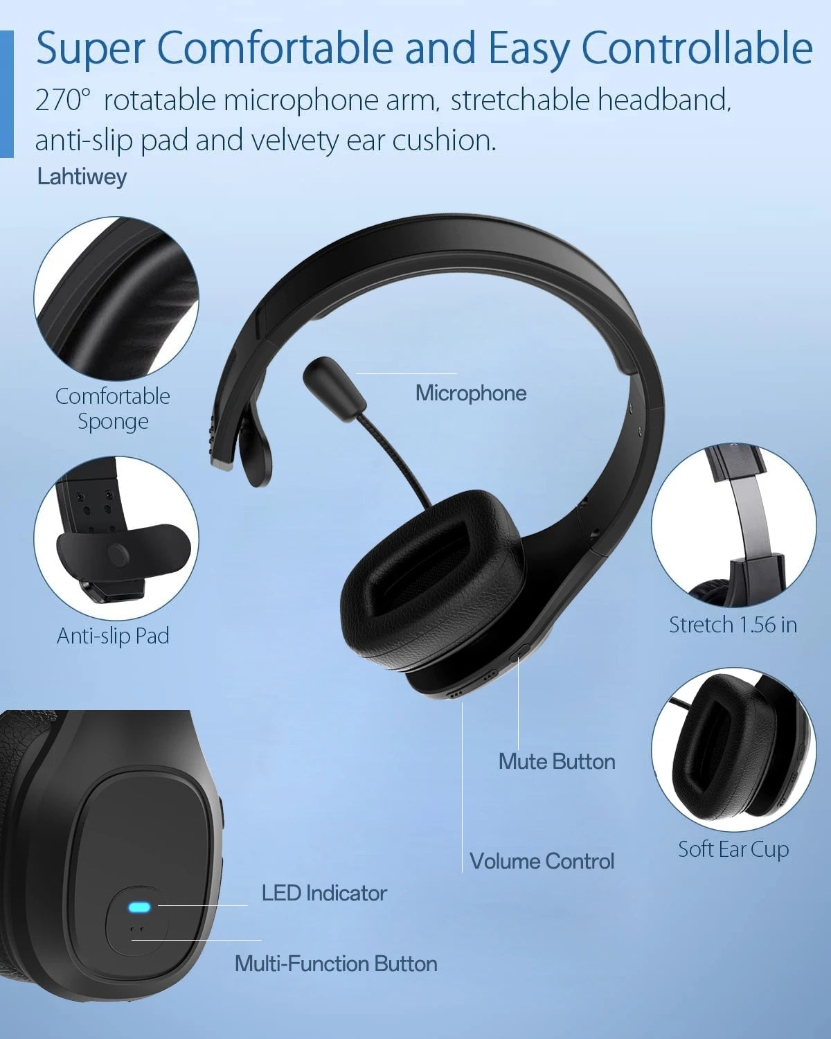 Premium Trucker Bluetooth Headset – Wireless Noise-Canceling Mono Headset with Mic, 30-Hour Talk Time