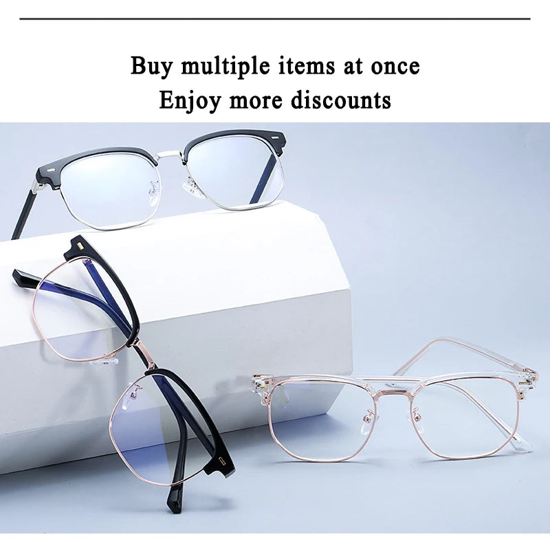 XJiea 2024 Photochromic Blue Light Blocking Glasses – Semi-Rimless Rectangle Eyewear for Men & Women, Office & Computer Use