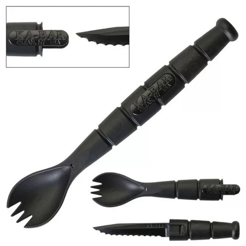 Tactical Mini Cutlery Set - EDC Folding Fork Spoon Knife Combo for Camping, Hiking & Outdoor Adventures